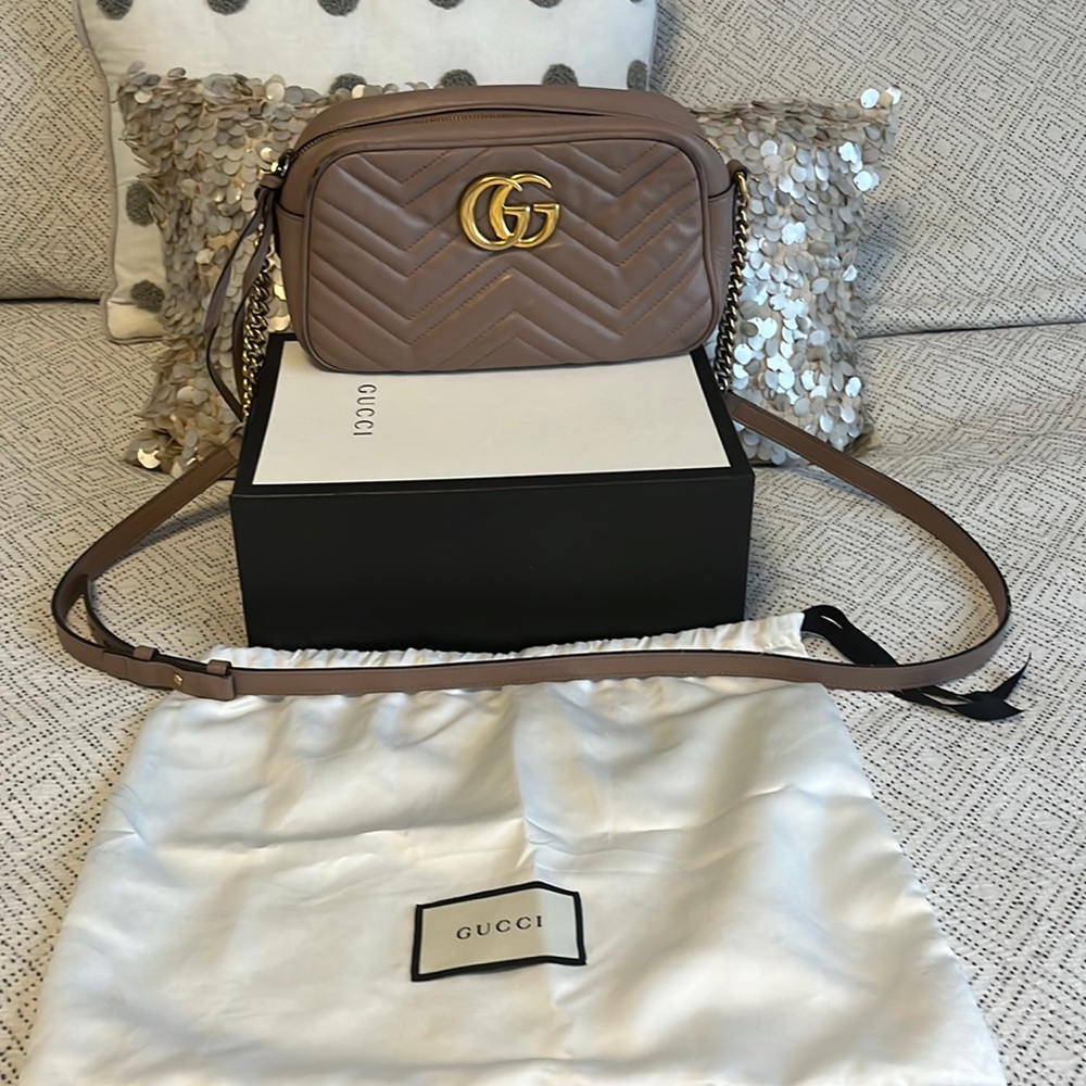 GG Marmont small matelassé shoulder bag in dusty pink